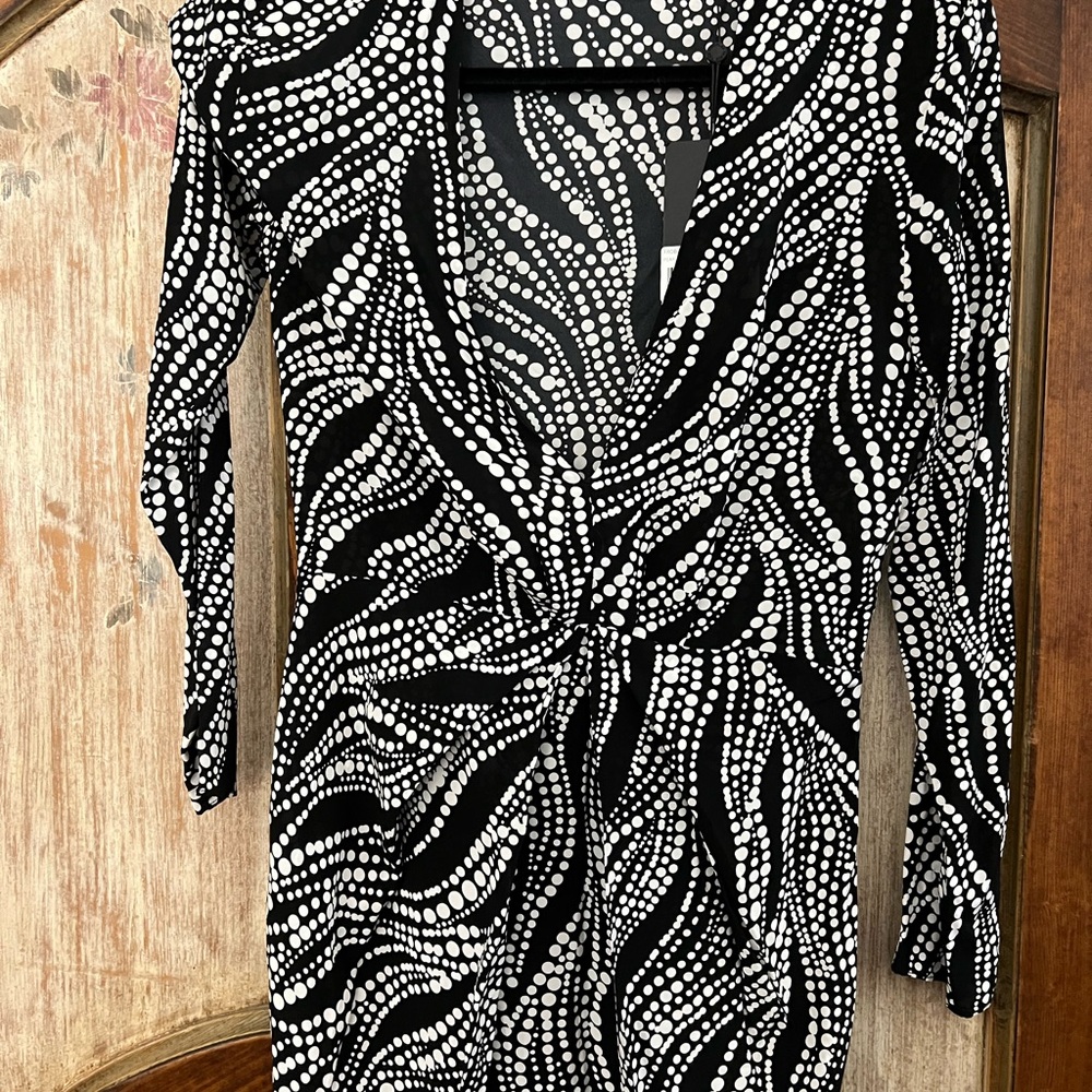 The Kooples Black and White Long Sleeve Bodycon Dress